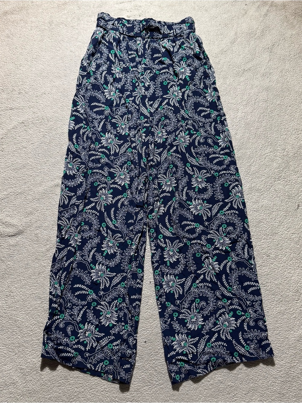Claudie Pierlot Pants Womens 38 (2 US) Navy Blue Floral Print Flared Leg Stretch